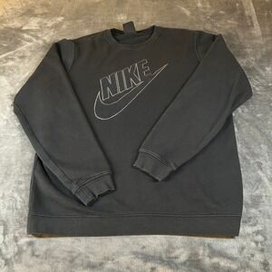 Nike Crew Neck Sweatshirt Mens Large Black Pullover Embroidered Logo Sweater